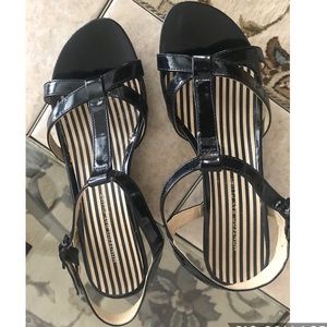 Montego Bay Club Patent Black Wedge Strap Sandals